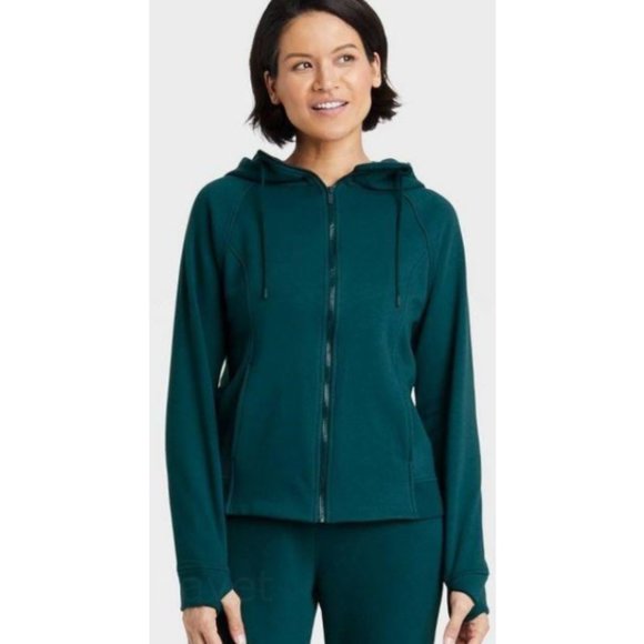 All in Motion Women's Fleece Full Zip Hooded Sweatshirt XS Navy Teal - Picture 1 of 2